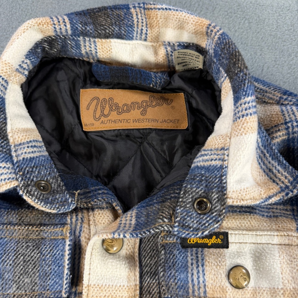 Wrangler Boys Blue Tan Plaid Quilted Lined Western Shirt Jacket Size Medium M159 - Picture 3 of 7